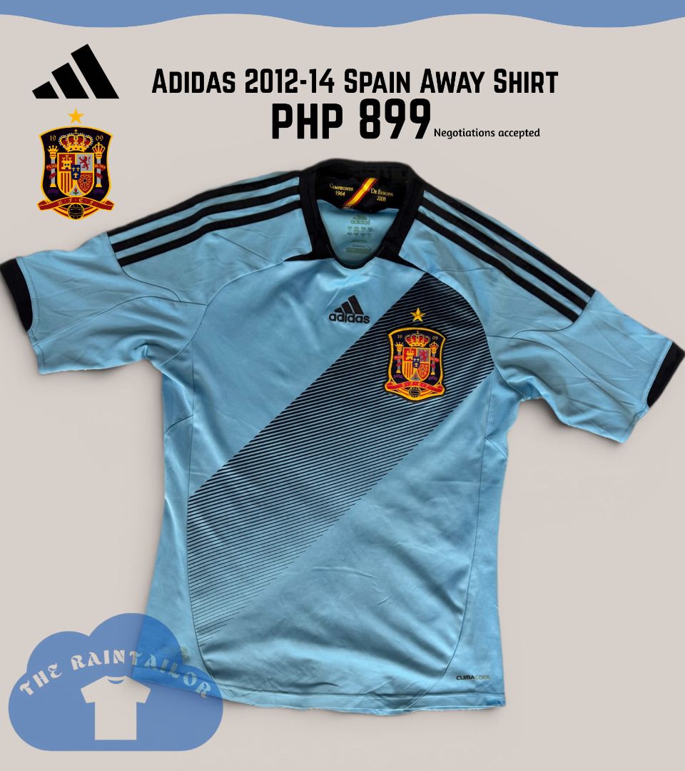 Adidas 2012-14 Spain Away Shirt (Category: Tshirts & Polo Shirts ) located in Baguio. Submitted by theraintailor (Listing ID 1445036010, Image 1). Description: 2012-14 Spain Away Shirt Unnamed/Blank Shirt Imperfections: Faded Parts Size Flat Measurements: Chest Width (All Around): 36 Inches Length: 27.5 Inches Payment Methods: Gcash or Maya Shipping Method: J&T Shipping Fee will be paid by buyer .