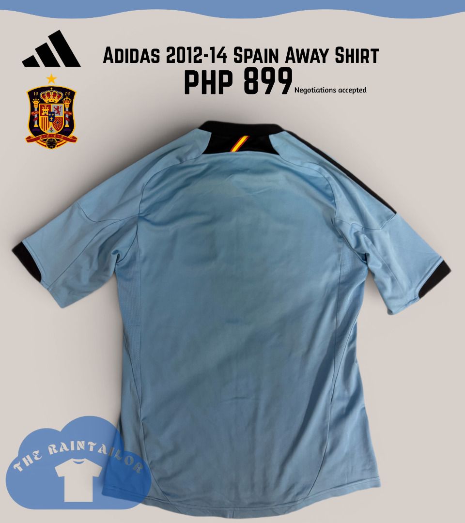 Adidas 2012-14 Spain Away Shirt (Category: Tshirts & Polo Shirts ) located in Baguio. Submitted by theraintailor (Listing ID 1445036010, Image 2). Description: 2012-14 Spain Away Shirt Unnamed/Blank Shirt Imperfections: Faded Parts Size Flat Measurements: Chest Width (All Around): 36 Inches Length: 27.5 Inches Payment Methods: Gcash or Maya Shipping Method: J&T Shipping Fee will be paid by buyer .