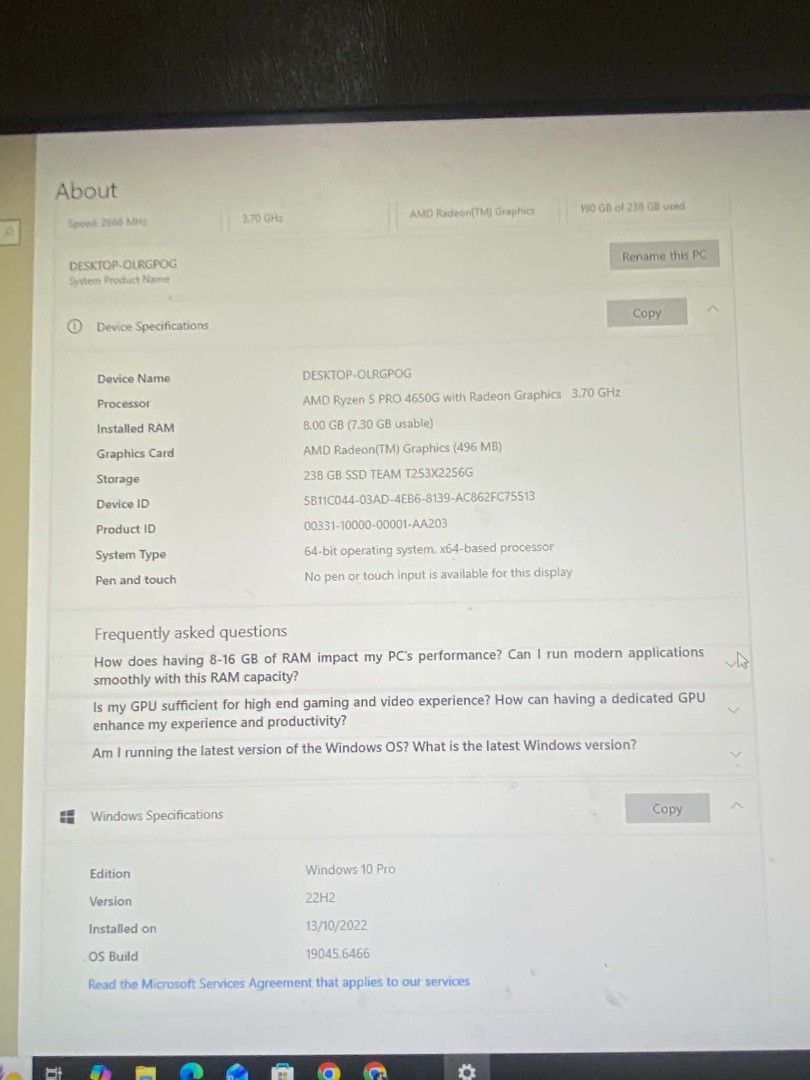 AMD Ryzen 5 4600G Desktop PC with Radeon Graphics (Category: Desktops) located in Santa Cruz, Pampanga. Submitted by juliajalan05857 (Listing ID 1447889760, Image 2). Description: - AMD Ryzen 5 4600G Processor with Radeon Graphics - 8GB RAM - 256GB SSD Storage - Windows 10 Pro Installed - RGB Lighting - Perfect for Gaming & Productivity - Selling As Is.