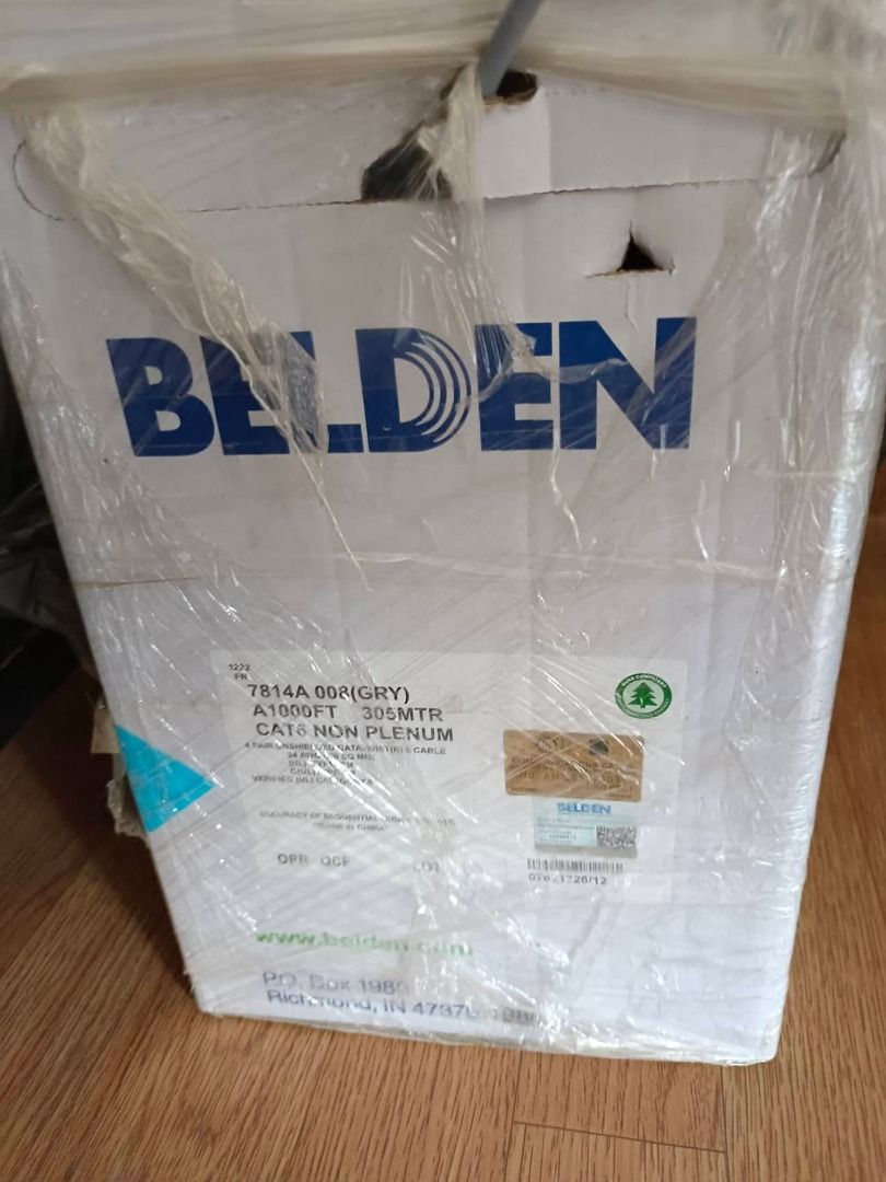 Belden CAT6 UTP Lan Cable per meter (Category: Cables & Adaptors) located in Mandaluyong City. Submitted by kinsenas (Listing ID 1448057970, Image 1). Description: 35php per meter 21.5 meters left Natira sa pagawa ng bahay namin CAT6 BELDEN BRAND COLOR- gray PRODUCTION CODE; 7814 DECRIPTION ;belden CATEGORY - 6 4 pair UTP MOP: Gcash MOD: J&T, Lalamove Mandaluyong area .