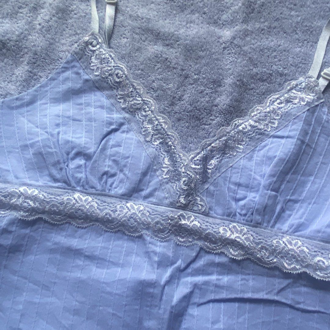 Blue Laced Camisole Top (Category: Sleeveless) located in Taguig. Submitted by floatingpoints (Listing ID 1447933491, Image 3). Description: only used once! fits small-medium RFS: would keep but too loose sa bust ko :( loc: qc/taguig mop: gcash only mod: j&t or lalamove (within mm) pls manage your expectations since these are all preloved, unless tagged as bnwt :).