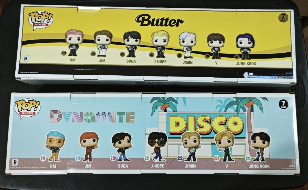 BTS Butter/Dynamite Funko Pop 7-Pack (Category: K-Wave Merchandise) located in Quezon City. Submitted by wallyhoots (Listing ID 1448017317, Image 2). Description: 12k both - Stored well, PM for more pics - Special and Limited edition! - Ship ASAP - Great Condition - Quezon City area jungkook jimin rm jhope hobi suga jin taehyung bangtan.