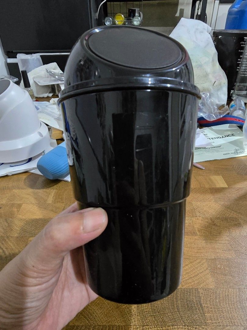 Car Trash Bin (Category: Storage Boxes & Baskets) located in Makati City. Submitted by shopaholicsgallery (Listing ID 1448007141, Image 3). Description: - plastic trash bin for car - color black - in good condition - RFS: decluttering.