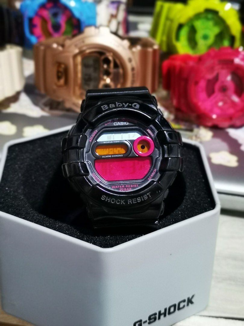 Casio Baby-G Shock Resist Watch (Category: Women's Watches) located in Cavite. Submitted by strawberryandsunset (Listing ID 1448077655, Image 1). Description: - Authentic Black Casio Baby-G Watch - Shock Resistant - Water Resistant up to 20 BAR - Digital Display - World Time Function - Alarm Chronograph Functions - Good pre-owned condition with some signs of wear (please check photos) - Sold as is. No battery. .