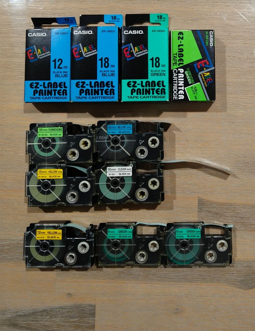 Casio EZ-Label Printer Tape Cartridges - Various Sizes & Colors