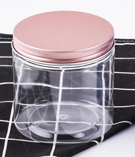 Clear Plastic Jar with Rose Gold Lid 85x85
