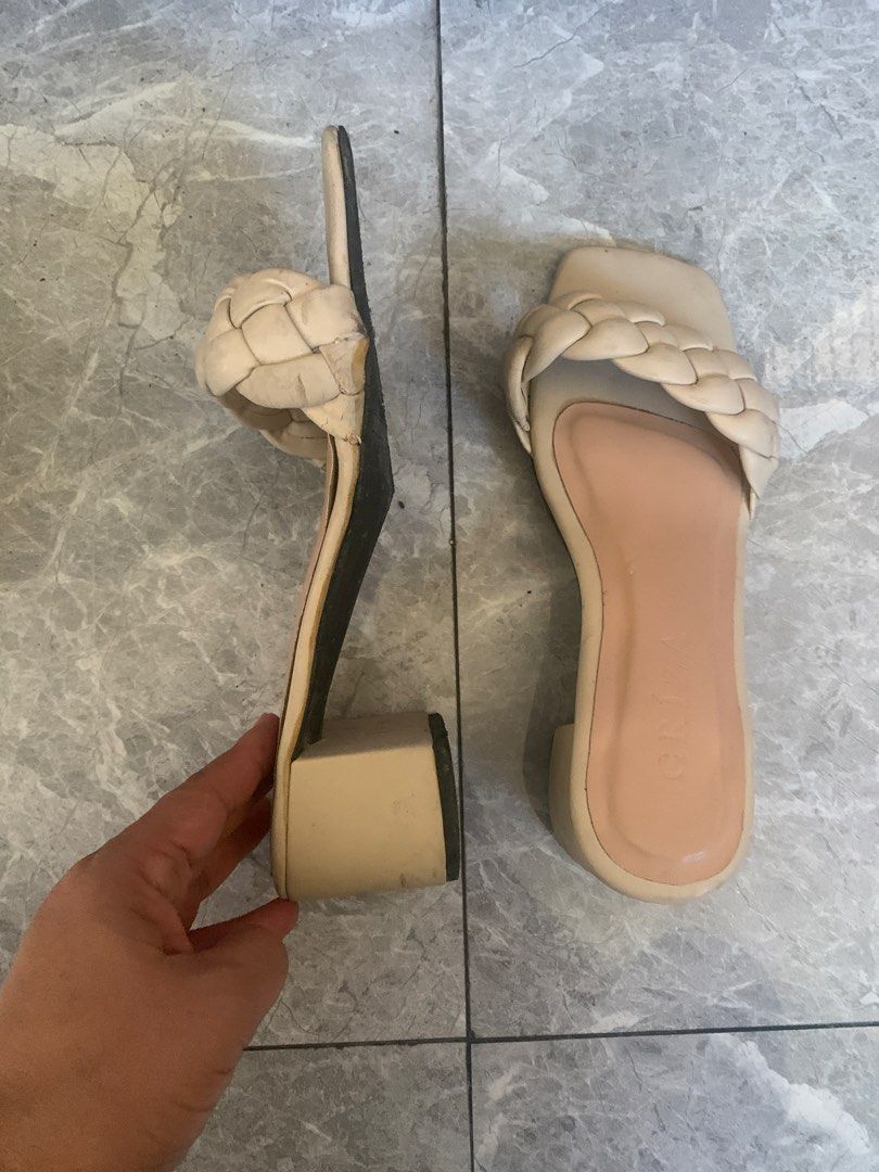 Cream Braided Strap Square Toe Block Heel Sandals (Category: Flats & Sandals) located in Calamba. Submitted by trlys (Listing ID 1447888119, Image 2). Description: - Cream colored sandals - Braided strap detail across the front - Trendy square toe design - Comfortable block heel for added height - Easy slip-on style - Versatile for casual or dressed-up looks.