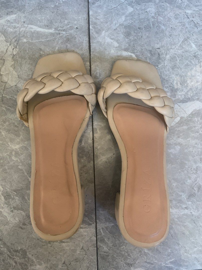 Cream Braided Strap Square Toe Block Heel Sandals (Category: Flats & Sandals) located in Calamba. Submitted by trlys (Listing ID 1447888119, Image 1). Description: - Cream colored sandals - Braided strap detail across the front - Trendy square toe design - Comfortable block heel for added height - Easy slip-on style - Versatile for casual or dressed-up looks.