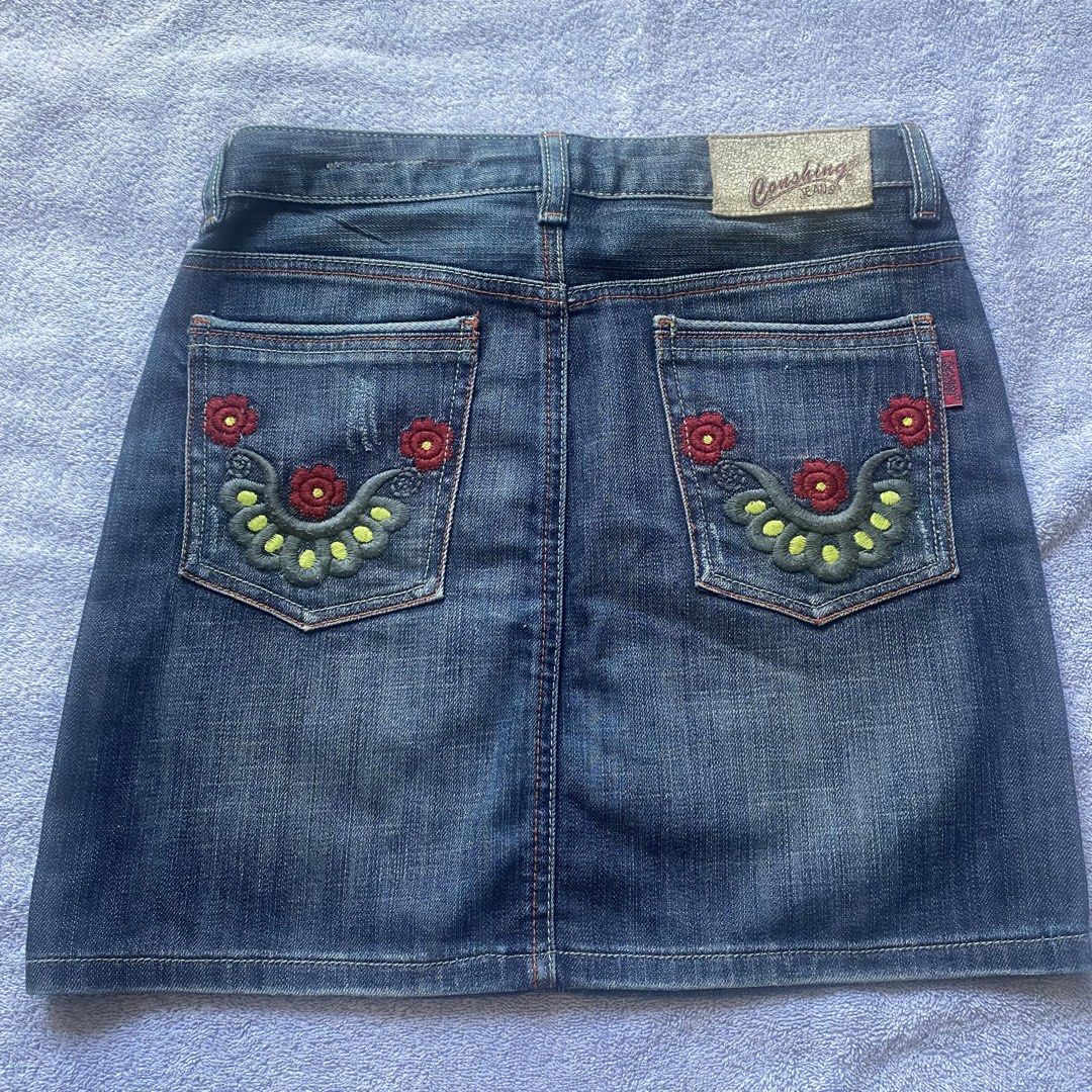 Denim Embroidered Skirt (Category: Skirts) located in Taguig. Submitted by floatingpoints (Listing ID 1447933912, Image 2). Description: unused, fits 28 wl RFS: not my style anymore loc: qc/taguig mop: gcash only mod: j&t or lalamove (within mm) pls manage your expectations since these are all preloved, unless tagged as bnwt :).