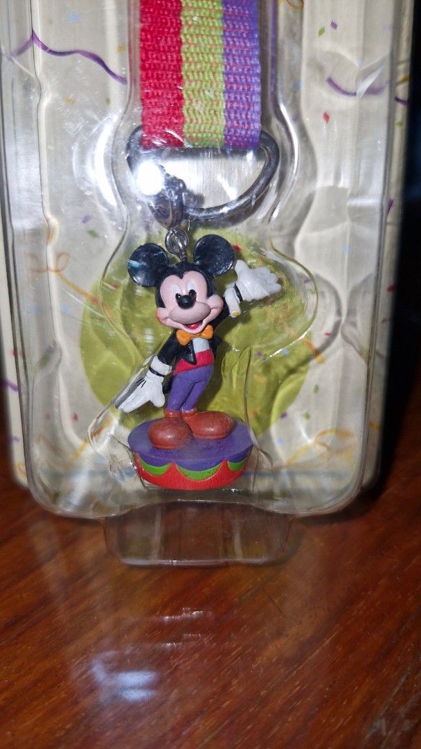 Disney Mickey Mouse Keychain Strap (Category: Character Goods) located in Quezon City. Submitted by belikabim2014 (Listing ID 1448068989, Image 2). Description: -Adorable Mickey Mouse keychain strap. -p75@ / 3 for p200.00 Features a colorful striped ribbon - Includes a small Mickey Mouse figure. - Brand new, still in original packaging. - Ideal accessory for your bags or keys..