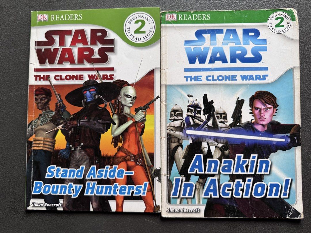 DK Readers Star Wars The Clone Wars Books (Category: Storybooks) located in Quezon City. Submitted by happyreader (Listing ID 1447914666, Image 1). Description: P30 each or take both for P50 -DK Readers Star Wars books from The Clone Wars series. - Level 2: Beginning to read alone. - Titles: 'Stand Aside—Bounty Hunters!' and 'Anakin In Action!' - Perfect for young Star Wars fans learning to read. - Covers have some edge wear.