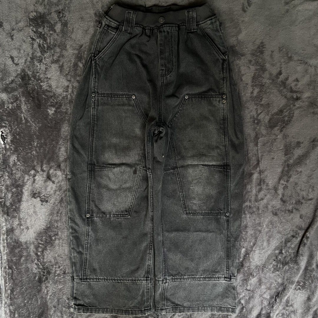 Double Knee Carpenter Pants Mid wash (Category: Jeans) located in Cabiao. Submitted by aeclark (Listing ID 1448071699, Image 1). Description: Size 26-34 adjustable length 39 thigh 15 leg hole 13 excellent condition fav pants, my personal use black in actual (color due to lightning) minimal distress hem not visible.