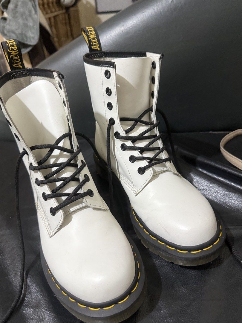 Dr. Martens 1460 White Smooth Leather Boots (Category: Boots) located in Quezon City. Submitted by vianca13 (Listing ID 1447968602, Image 1). Description: - White Dr. Martens 1460 Boots - Smooth Leather - Size: 6 UK / 8 US Women's - Classic Yellow Stitching - Air-Cushioned Sole - 8-Eyelet Design - Perfect for Everyday Wear - Selling because they are not being used.