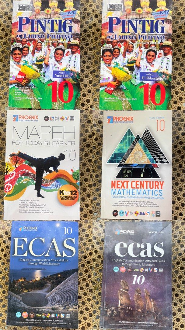 Grade 10 Junior High School Books (Category: Textbooks) located in Legazpi City. Submitted by miamiranda24 (Listing ID 1447914176, Image 1). Description: 📚 BOOKS FOR SALE 📚 Grade 10 textbooks available! 📩 PM for book list, prices, and inquiries. 📚 Preloved, good condition 💸 Half price only! (each book has its own price) AVAILABLE BOOKS (Grade 10): Phoenix Publishing House • Next Century Mathematics 10: Into Critical Thinking and Problem Solv