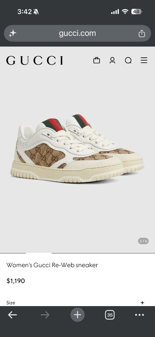 Gucci Women's Re-Web Sneaker GG Monogram Size 36 (Category: Sneakers) located in Rizal. Submitted by vanbdc24 (Listing ID 1447921878, Image 1). Description: - Authentic Gucci Re-Web sneakers size 5.5 US women - Women's Size 36 - GG monogram canvas and leather - Includes original box, dust bag, and extra laces - Classic and versatile design, perfect for everyday wear.