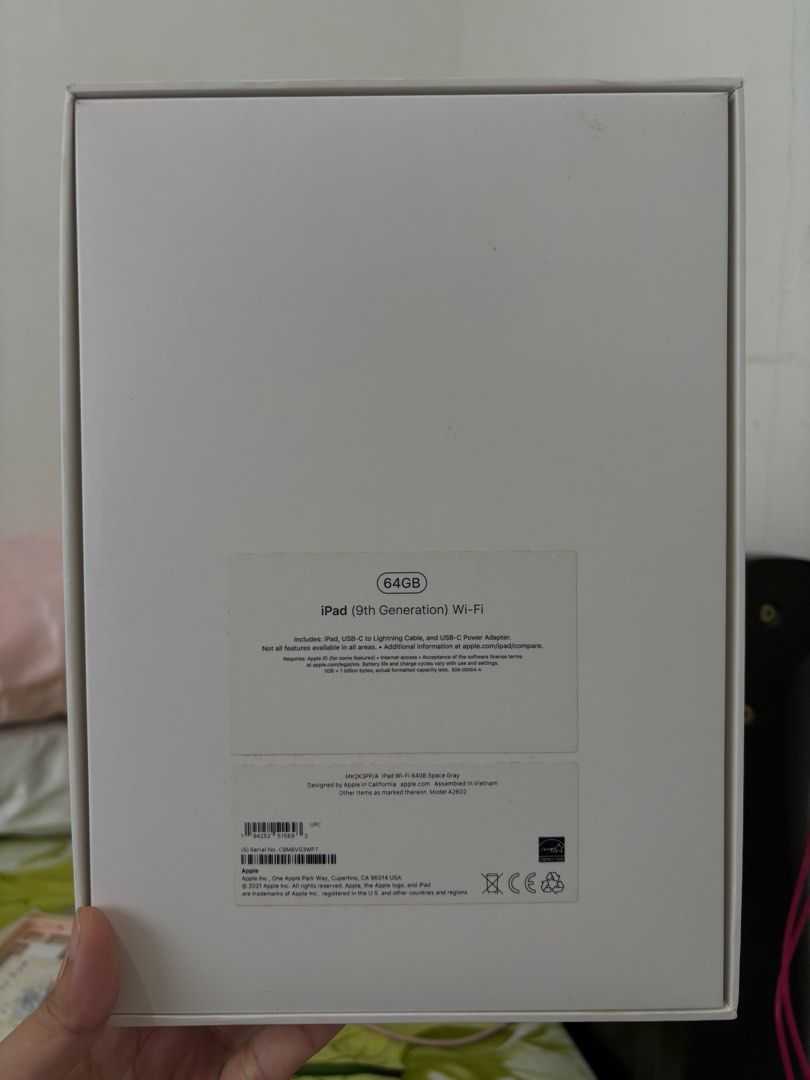 iPad 9th Gen 64GB Wi-Fi | Excellent Condition (Category: iPad) located in Manila. Submitted by cogabriele92884 (Listing ID 1447952421, Image 1). Description: iPad 9th Gen 64GB Wi-Fi only Space Gray | Excellent Condition | With Box - 1 year old - No scratches, no dents, no cracks - With tempered glass - No charger included - With free wired earphones (bnew) - Battery performs well - Original Box included - Reason for selling: Upgrade to newer mode