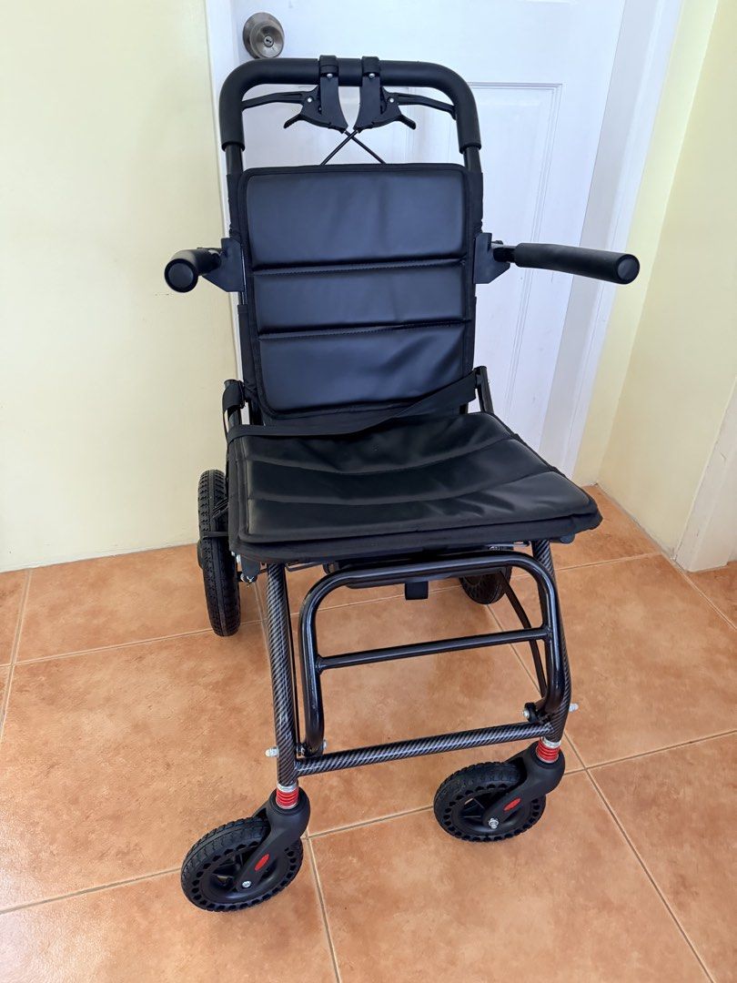 KAMBEIO Foldable Wheelchair (Category: Medical Supplies & Tools) located in Caloocan City. Submitted by princessebb (Listing ID 1447910534, Image 2). Description: Brand new condition used only twice. High-quality transport wheelchairs made of aviation aluminium alloy are lightweight, safe, and easy to use. Features include a one-piece handbrake, explosion-proof tyres, and a breathable seat cushion. Cost Php4500, selling for Php3000.