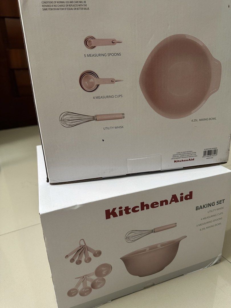 KitchenAid Baking Set - Mixing Bowl, Whisk, Measuring Cups & Spoons (Category: Bakeware) located in Guiguinto. Submitted by accessoriestaph (Listing ID 1447893768, Image 1). Description: - KitchenAid baking set - Lovely blush pink color - Includes: 4.25L mixing bowl, utility whisk, 4 measuring cups, 5 measuring spoons - Essential for all your baking needs.