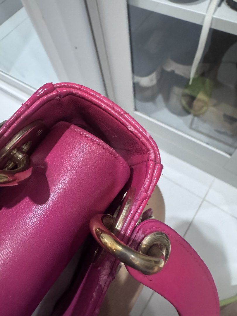 Lady Dior Pink Leather Mini Handbag (Category: Luxury Bags & Wallets) located in Imus. Submitted by pguecs (Listing ID 1447921081, Image 3). Description: For Sale: Authentic Pink Leather Dior Lady Dior Mini Bag with Gold Hardware. Minor signs of wear on edges and handles (as pictured). Comes with dustbag and entrupy authentication. Selling for only 65k due to its condition. Guaranteed authentic or your money back. RFS: need funds for new home pro