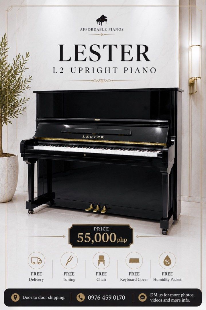 ❗️Lester L2 Upright Piano (Category: Musical Instruments) located in Cavite. Submitted by filpianosurplus (Listing ID 1448046054, Image 1). Description: ❗️Lester L2 Upright Piano Price: 55,000php ✅️FREE Delivery ✅️FREE Tuning ✅️FREE Chair ✅️FREE Keyboard Cover ✅️FREE Humidity Packet.