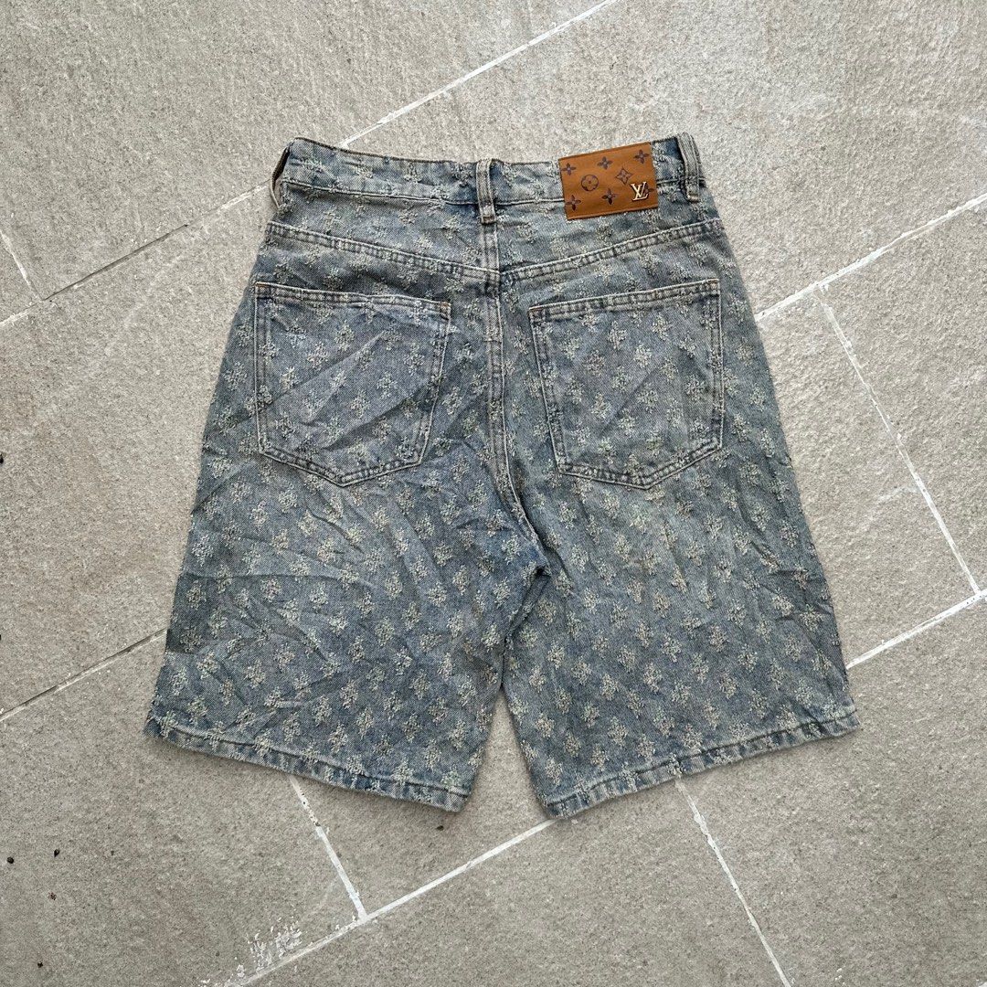 Louis Vuitton Monogram Denim Shorts (Category: Shorts) located in Iloilo. Submitted by anonymous_ph (Listing ID 1448005652, Image 2). Description: - Authentic Louis Vuitton denim shorts - All-over signature monogram pattern - Classic blue wash - Button and zip fly closure - Two front pockets - Two back pockets - Leather patch on back waistband - Ideal for a chic, casual look LV DENIM SHORT✨ -WAISTLINE 28 -LENGTH 20.5 -LEG HOLE 11.5 -CR 9/10 EXCEL