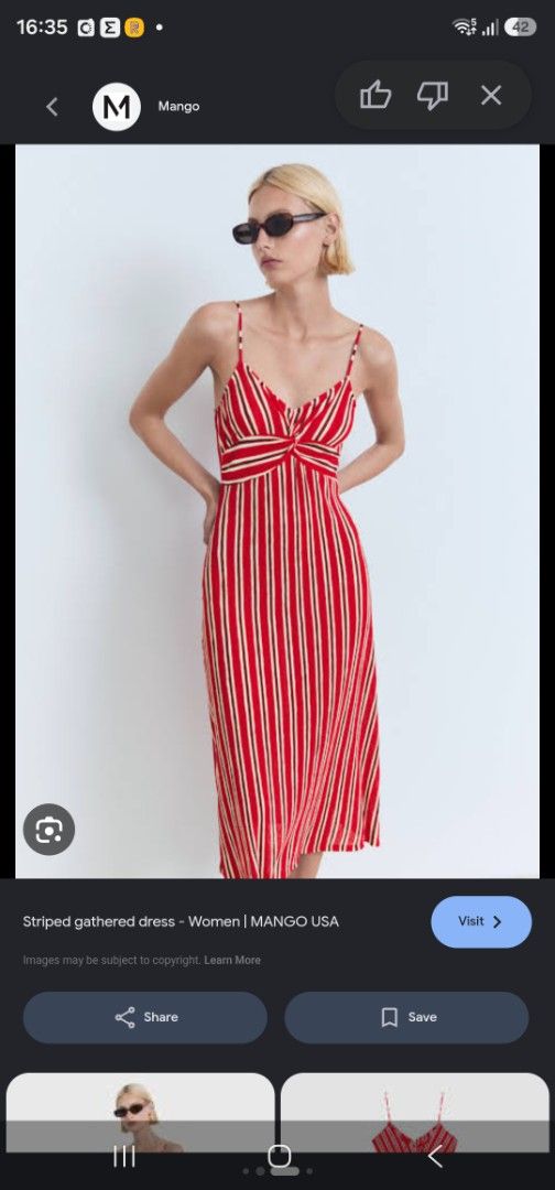 Mango Striped Gathered Midi Dress Red White (Category: Dresses) located in Davao. Submitted by sachigo (Listing ID 1447964132, Image 1). Description: - Red and white striped midi dress - Brand: Mango - Gathered detail at the bust - Adjustable spaghetti straps - Midi length - Ideal for summer outings or casual evenings - Versatile styling with sandals or sneakers.