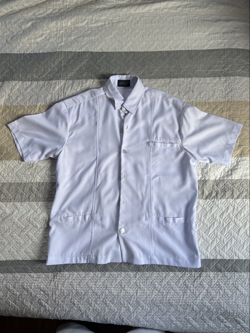 Men's Med School Uniform Top & Pants Set (Category: Formal Shirts) located in Quezon City. Submitted by mrtymrts (Listing ID 1447911766, Image 2). Description: Take all Medical School Uniform (Men's) Polo: - SIZE: M - 8 pcs - all buttons intact, except for one (top button is missing; see picture) - two different brands (4 pcs from Mcline Design; other 4 unknown/generic) Slacks / Pants - 32 waistline - 7 pcs - all zippers and clasps are intact. - 