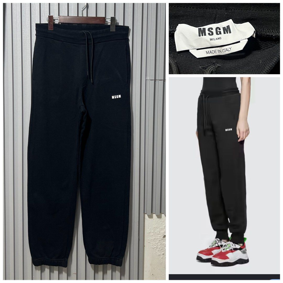 MSGM Black Logo Sweatpants Made in Italy (Category: Other Bottoms) located in Iligan City. Submitted by sherriejar15721 (Listing ID 1447917853, Image 1). Description: - W 30-32 L 42 Black MSGM sweatpants - Features iconic MSGM logo on the left leg - Comfortable elastic waistband with adjustable drawstring - Ribbed cuffs for a snug fit - Proudly Made in Italy - Ideal for everyday casual wear.