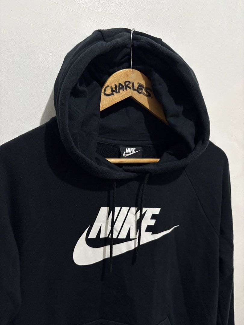 Nike Black Hoodie with White Logo (Category: Hoodies) located in Cabanatuan. Submitted by chingweyyy (Listing ID 1447904884, Image 2). Description: - Classic black Nike hoodie - Iconic white Nike logo on front - Front pocket - Adjustable drawstring hood - Size: L - Made in China - Ideal for casual wear or workouts -Dimension ( 24 Width x 26 Length) .