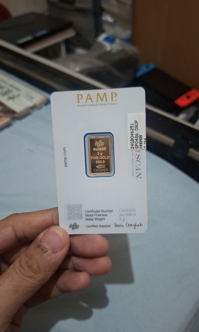 PAMP (Swiss Made) Gold Bars (Category: Everything Else Others) located in Las Pinas. Submitted by philip_aceron (Listing ID 1448001742, Image 2). Description: Available on Hand: 2.5 g 5 g Brand: MKS PAMP (Swiss-made and globally trusted) Purity: 99.99% Pure Gold (24K / 999.9 Fine Gold) Authenticity: Comes with a CertiPAMP assay card Security: Unique serial number for verification Packaging: Tamper-evident sealed packaging Recognition: Accepted an
