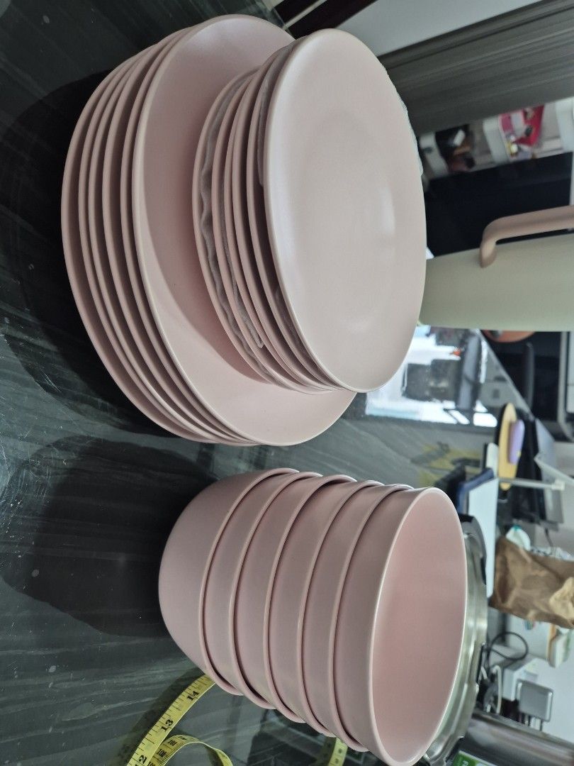 IKEA Pink Ceramic Dinnerware Set - Plates and Bowls