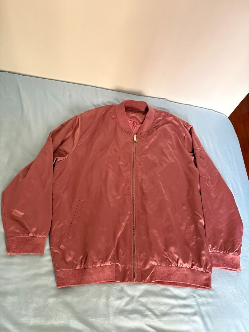 Pink Satin Bomber Jacket (Category: Coats, Jackets and Outerwear) located in Taguig. Submitted by junamee (Listing ID 1447943859, Image 1). Description: - Probably size L-XL.