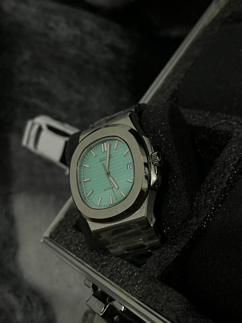 Seiko Nautilus 41mm Watch Mod - Automatic - Tiffany Dial (Category: Luxury Watches) located in Batangas. Submitted by x.coutures (Listing ID 1447975527, Image 2). Description: Seikonaut Tiffany Automatic Specifications • NH35 Automatic Movement • 41mm Rounded Octagon Case • Elegant Tiffany Dial • Stainless Steel Strap • Luminous Hands • Sapphire Crystal Glass • Exhibition (Open) Case Back Details • Brand New, Onhand • Boxed 📩 Message me for othe