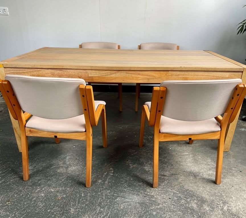 SOLID WOOD DINING SET (Category: Tables & Sets) located in Sablan. Submitted by gongonshelley12 (Listing ID 1448047277, Image 2). Description: JAPAN SURPLUS EXCELLENT CONDITION PANG FOR KEEPS PO ITO DETACHABLE YUNG MGA PAA KAYA MADALING ITABI PAG HINDI GAGAMITIN GENUINE LEATHER-CUSHIONED YUNG MGA UPUAN PWEDE PA DAGDAGAN YUNG CHAIRS PANG 6-SEATERS DIMENSIONS: L - 53.5 IN x W - 31.5 IN x H - 28.5 IN..
