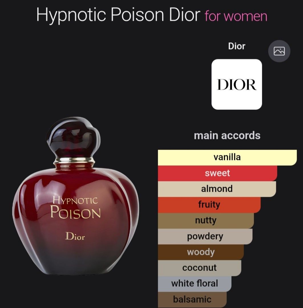 US Tester - Hypnotic Poison Dior EDT 100ml (Category: Fragrance & Deodorants) located in Quezon City. Submitted by nhingking (Listing ID 1447935455, Image 1). Description: BRAND NEW & SEALED‼️ US Tester 100ml EDT ₱ 500 Hypnotic Poison by Dior is a Oriental Vanilla fragrance for women. main accords: vanilla sweet almond fruity nutty powdery woody coconut white floral balsamic Payment via: ✔ GCash ✔ BPI.