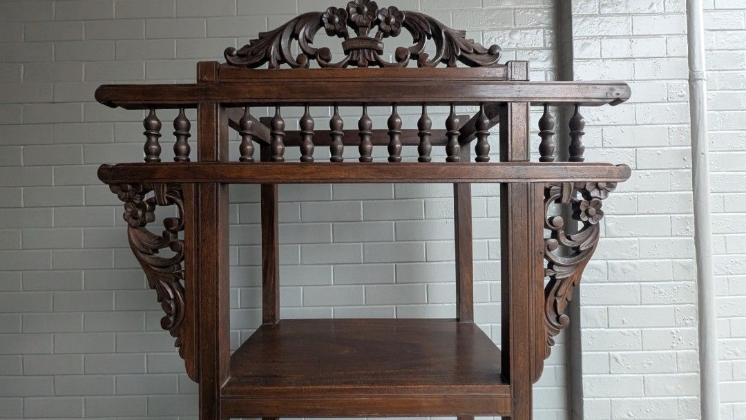 Vintage Filipino Shelf (Category: Shelves, Cabinets & Racks) located in Marikina City. Submitted by cambas (Listing ID 1447965700, Image 2). Description: Vintage Filipino Shelf (Almario) Wood type: acacia / tanguile 1st Owned Price: 20,000 Size 13 x 23 x 76 inches ( length x width x height ) Loc: Marikina.