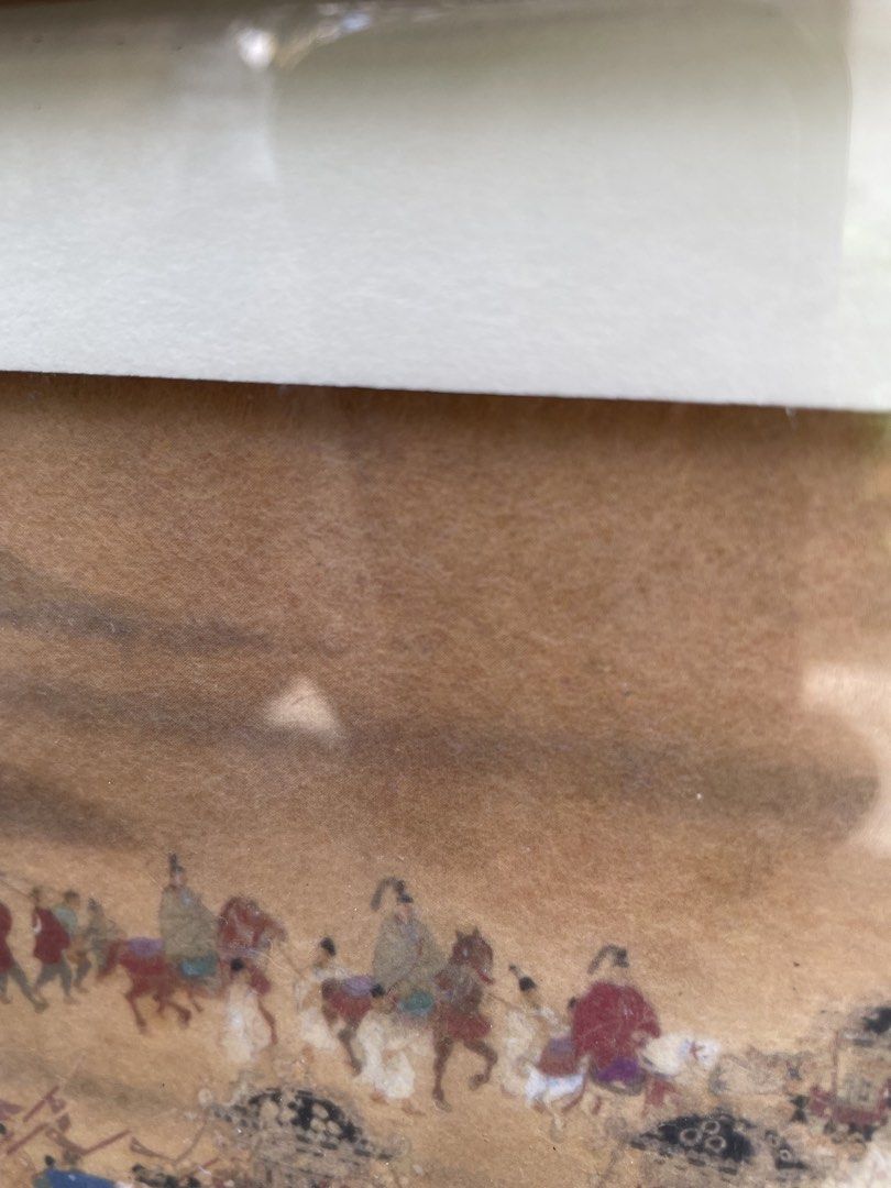 Vintage Framed Asian Scroll Painting (Category: Frames & Pictures) located in Quezon City. Submitted by eilgaraje (Listing ID 1447889949, Image 3). Description: - Vintage framed scroll painting - Depicts a detailed scene with people and horses - Features a wooden frame with a textured finish - Adds a unique touch to home decor - Approximate dimensions: 55x 22 width cm.