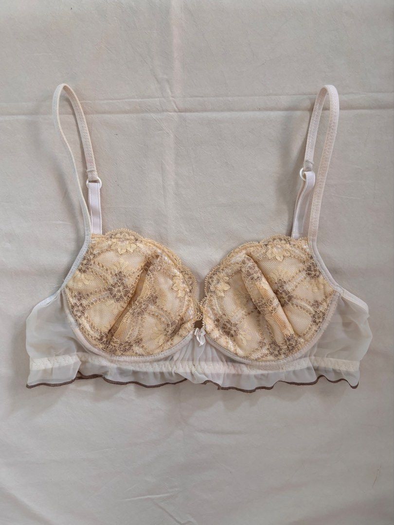 Vintage Two-Tone Lace Ruffle Underwire Bra (Category: Undergarments & Loungewear) located in Malabon City. Submitted by ellaeiry (Listing ID 1447983612, Image 1). Description: Size: 32-36B Brand: Hop Lun Condition: Perfect condition! No flaws Price: PHP 180 - color may vary due to lighting - as a second-hand garment, it may have details that went unnoticed - please don’t hesitate to message me for any inquiries, thank you! 💌 tags: coquette, cott