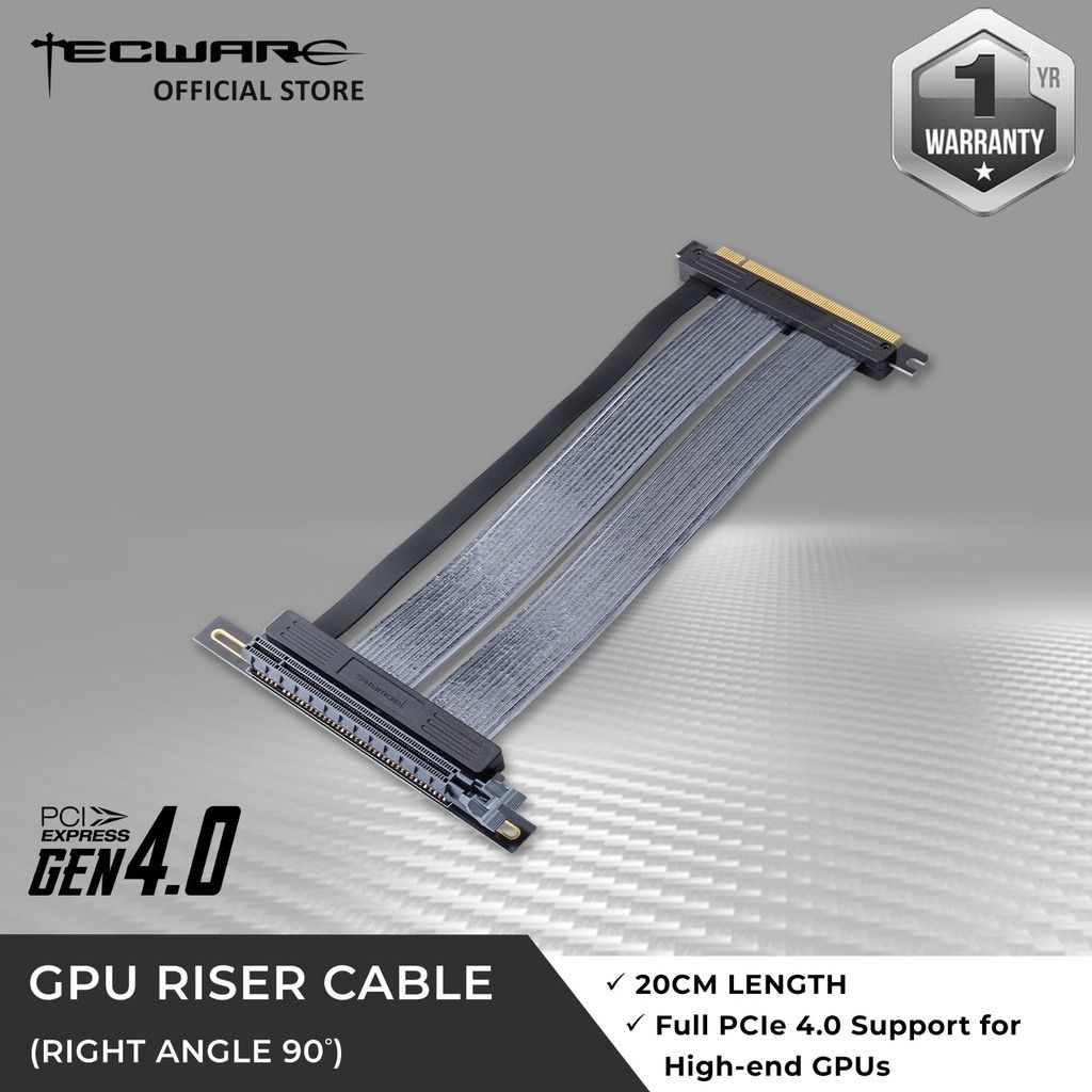 Tecware VXR Black Tempered Glass ATX Computer Case With Tecware vertical GPU bracket + Gen 4 GPU riser cable502049034502164481
