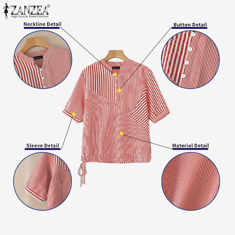 Zanzea Striped V-Neck Button Up Blouse (Green) (Category: Blouses) located in Makati City. Submitted by cee_store (Listing ID 1447935287, Image 2). Description: “Item Type:Blouse Material:100% Polyester Colors: Green Package include:1 Blouse Cutting:Loose Stretch:Not Stretchable Collar:V Neck Sleeve Style:Regular Sleeve Length:Half Sleeve Waistline:Standard Features:Patchwork Pattern: Stripes Thickness:Standard Style:Casual, Commute,Vintage, Eleg