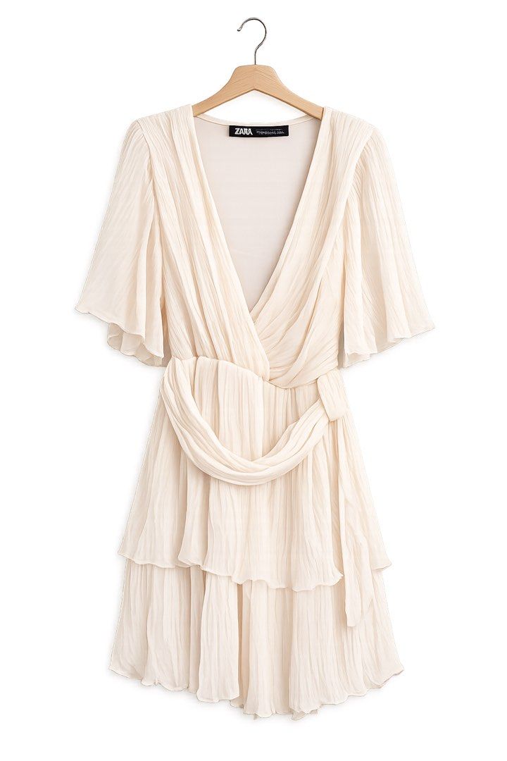 zara cream pleated dress ZW COLLECTION PLEATED DRESS - White