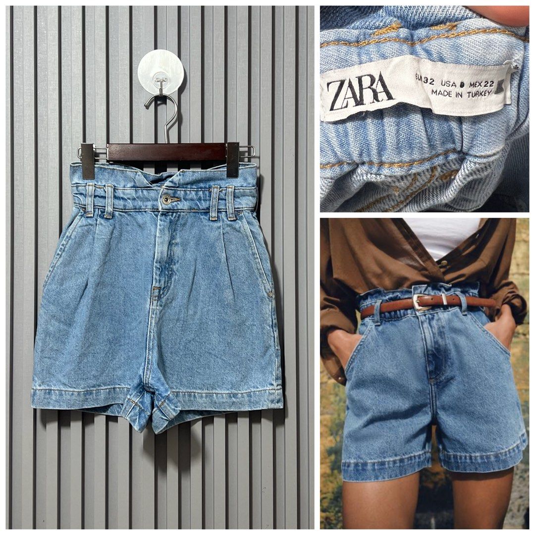 Zara High Waisted Paperbag Denim Shorts (Category: Shorts) located in Iligan City. Submitted by sherriejar15721 (Listing ID 1447921555, Image 1). Description: - Zara light wash denim shorts - High-waisted with paperbag style waist - Pleated front for a stylish look - Relaxed fit for comfort - Button and zip closure - Belt loops included - Made in Turkey - Ideal for everyday casual wear.