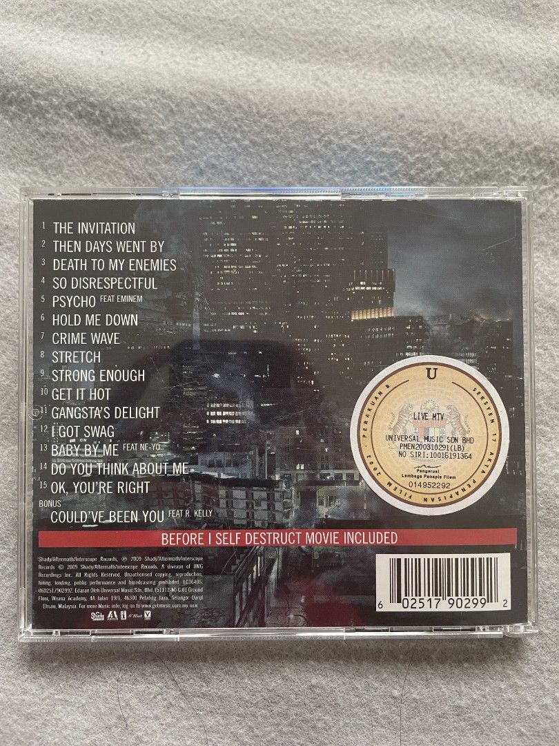50 Cent – Before I Self Destruct (CD + DVD Combo) (Category: CDs & DVDs) located in Johor Bahru. Submitted by riddim.selects (Listing ID 1448096876, Image 2). Description: Shady/Aftermath release includes the full album featuring Baby By Me (feat. Ne-Yo) and Psycho (feat. Eminem), plus the bonus Before I Self Destruct movie DVD.