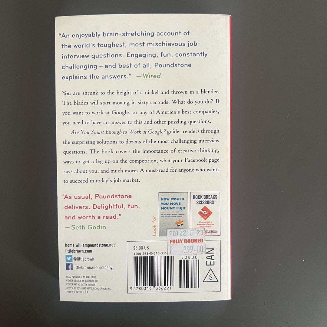 Are You Smart Enough to Work at Google? by William Poundstone (Category: Storybooks) located in Makati City. Submitted by fifoaway (Listing ID 1448130311, Image 2). Description: .