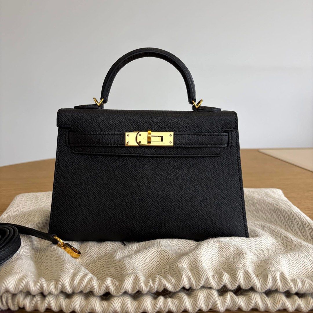 Authentic Hermes Mini Kelly (Category: Luxury Bags & Wallets) located in Makati City. Submitted by orangeboxaddict (Listing ID 1448083999, Image 1). Description: Authentic Hermes Mini Kelly Noir Epsom Leather Good Hardware Z stamp Inclusion: dustbag, strap, copy of receipt, box COA upon request.