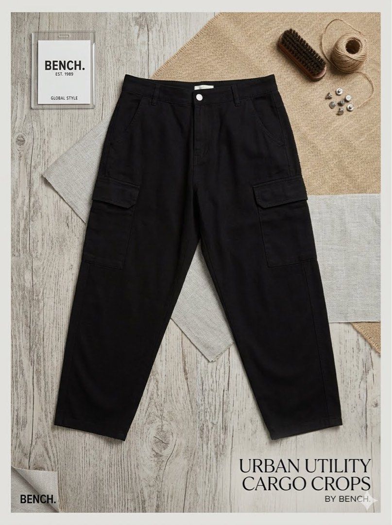 BENCH. Urban Utility Cargo Crops Black Pants (Category: Jeans) located in Makati City. Submitted by cee_store (Listing ID 1448191359, Image 1). Description: - Brand: BENCH - Style: Black Cargo Pants, Urban Utility - Length: Cropped - Occasion: Everyday wear - Styling: Easy to pair with any top - Feature: Versatile and stylish Size: XL.