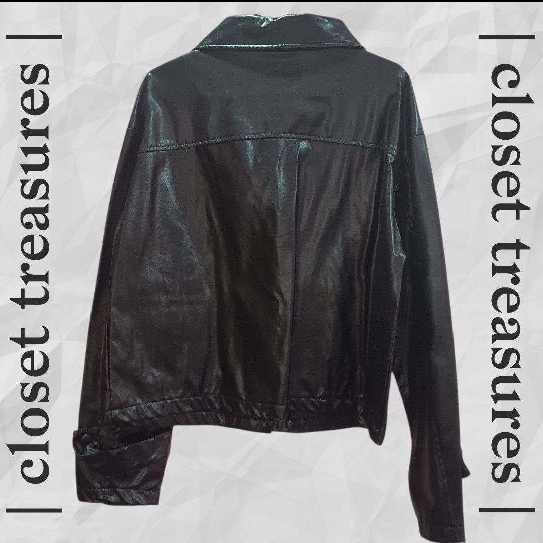 Black Faux Leather Button-Up Jacket | SHEIN DAZY (Category: Coats, Jackets and Outerwear) located in Quezon City. Submitted by _closettreasures (Listing ID 1448135410, Image 2). Description: Size: S RFS: grown out of it !!! Message me for more details (when worn pics, payment method, etc.) !!!.