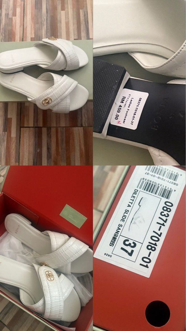 Bonia Sandals (Category: Sandals) located in Shah Alam. Submitted by paghoh (Listing ID 1448192772, Image 1). Description: Bonia Sandle Ori - Saiz 37 ( White) only wear twice ( boleh nego ).