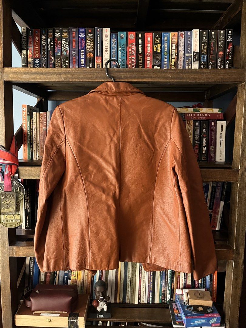 Brown Leather Blazer Jacket (Category: Coats, Jackets and Outerwear) located in San Juan, La Union. Submitted by summer_declutter (Listing ID 1448192198, Image 3). Description: - Classic brown leather blazer - Soft leather material - Button-up front with collared neckline RFS: not using this .