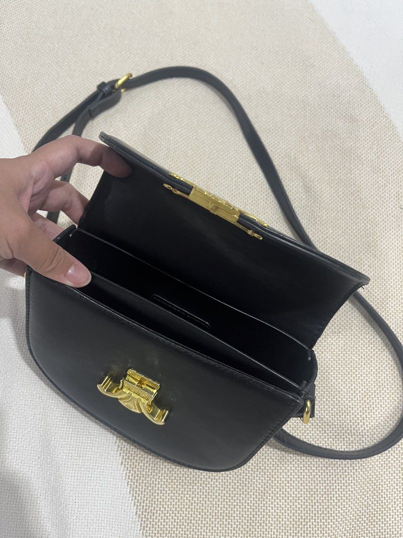 Celine Besace Triomphe Shoulder Sling Bag (Category: Luxury Bags & Wallets) located in Makati City. Submitted by tbuysandgoes (Listing ID 1448274598, Image 2). Description: Used once for event only. Good as new, no scratches, clasp working. Rfs: too small, can’t really see using it on the go daily. .